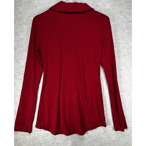 Ninedaily Women Large Knit Top Shirt Tunic Red Long Sleeve Lapel V Neck Rayon Sm - Picture 6 of 6